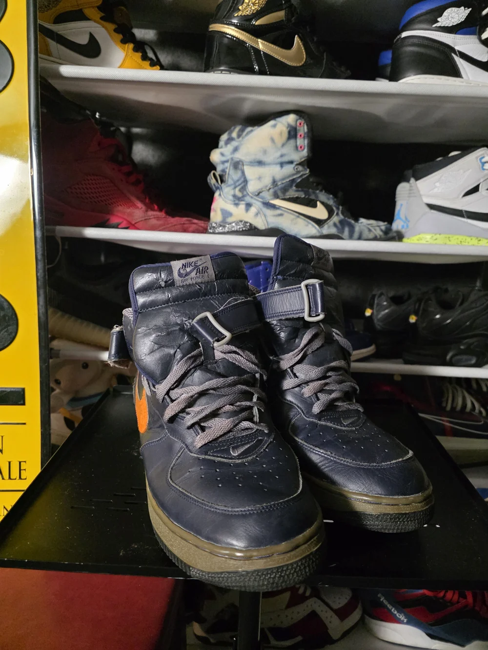 🔥 Nike Air Force 1 High-Top Premium  Sneakers with Orange Swoosh Size 14 - Picture 3 of 11